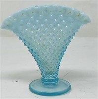 Fenton Blue Opal Hobnail Fan Vase