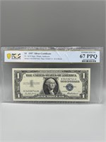 1957 PCGS $1 Superb GEM UNC 67 PPQ Silver Certific