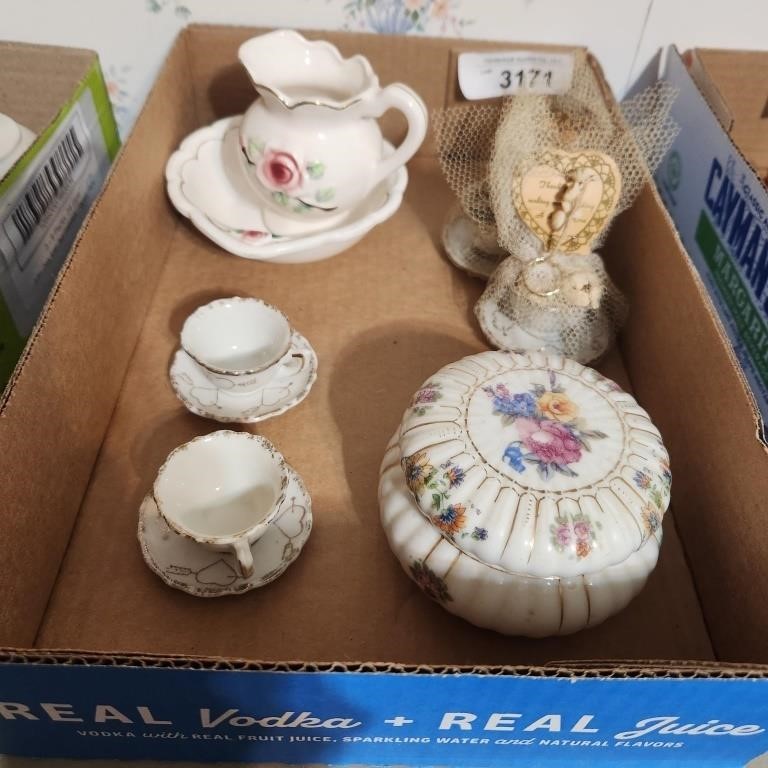 Vintage Mini Cups, Saucers, Pitcher, Water Bowl &