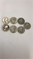 (7) Silver Quarter coins "AS IS"