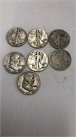 (7) Silver Half Dollar coins "AS IS"