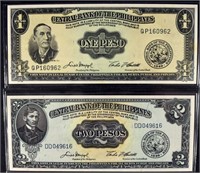 1949 $1 & $2 Peso Bank Of The Philippines Currency