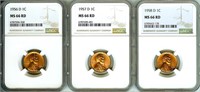 1956-D 1957-D 1958-D Cent NGC MS66 RD 3 PC LOT