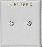 14k Yellow Gold And CZ Stud Earrings