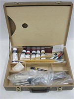 Artist's Wood Case w/ Paint, Brushes & Markers