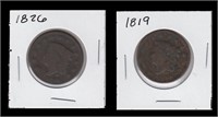 US Coins 2 - Large Cents 1819, 1826