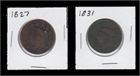 US Coins 2 - Large Cents 1827, 1831