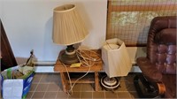 Wood Table, (2) Metal Lamps