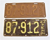 Pair of black 1933 TN license plates