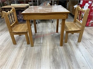 Childs wood table with 2 chairs