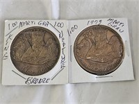 2 1973 Mardi Gras Poseidon Bronze Medallions