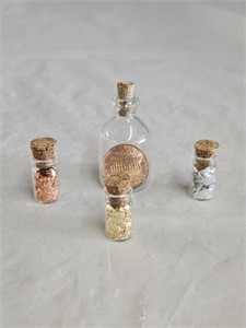 Gold, Silver and Copper Flakes, Penny in a Bottle