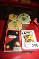 CIGAR BOX, PLAYING CARDS & COLLECTABLE BUTTONS