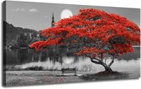 Arjun Red Tree Art 60x30 Landscape Canvas