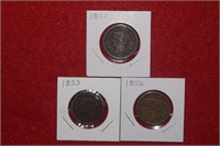 (3) Large Cents 1852, 1853 & 1856
