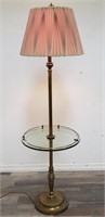 Vintage brass floor lamp w/ glass shelf