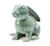 Japanese Turquoise Glazed Ceramic Rabbit