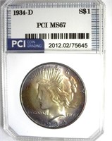 1934-D Peace MS67 LISTS $95000 RARITY GEM++