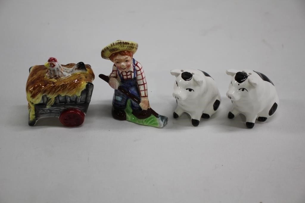 2 pair Novelty Figural Salt & Pepper Shakers