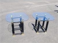 PAIR OF GLASS TOPPED SIDE TABLES 22" X 20"