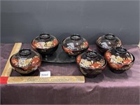 Asian bowls with lids and tray