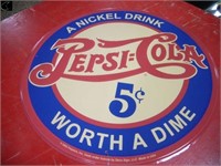 23.5" Pepsi-Cola round metal sign
