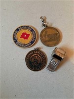 Metal Coins, Pendants and Whistle