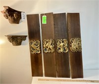 (4) Wood Carved Code of Arms + Wood Sconces
