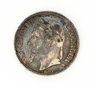 Coin 1868 France 5 Franc Silver in XF*