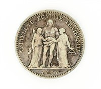 Coin 1875A  France 5 Franc Silver in Fine