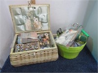 SEWING BASKET & ASSORTED SUPPLIES