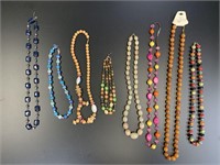 BEADED NECKLACE LOT OF 8 -ONE NEW (SIGNED)