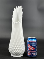 MCM 14" FENTON MILK GLASS HOBNAIL SWUNG VASE