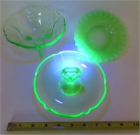 (3) Green Vaseline Glass