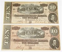 (2) 1864 $10 CONFEDERATE STATES of AMERICA