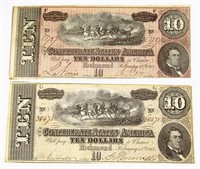 (2) 1864 $10 CONFEDERATE STATES of AMERICA