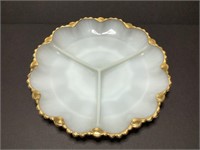 Vintage Milk Glass Relish Plate with Gold Trim