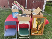 Folding chairs, picture, pink depression,