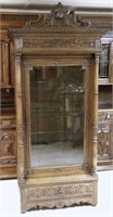 French Breton Beveled Glass Oak Display Cabinet.