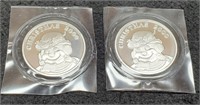 (2) 1 Troy Oz. Silver Christmas 2000 Rounds