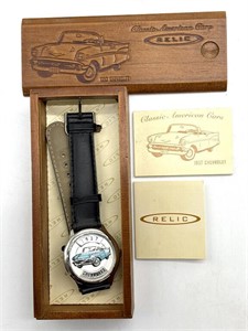 1957 Chevrolet Watch in Wood Box - Fossil