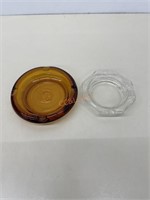 Vintage glass ashtrays lot of 2 Amber & clear