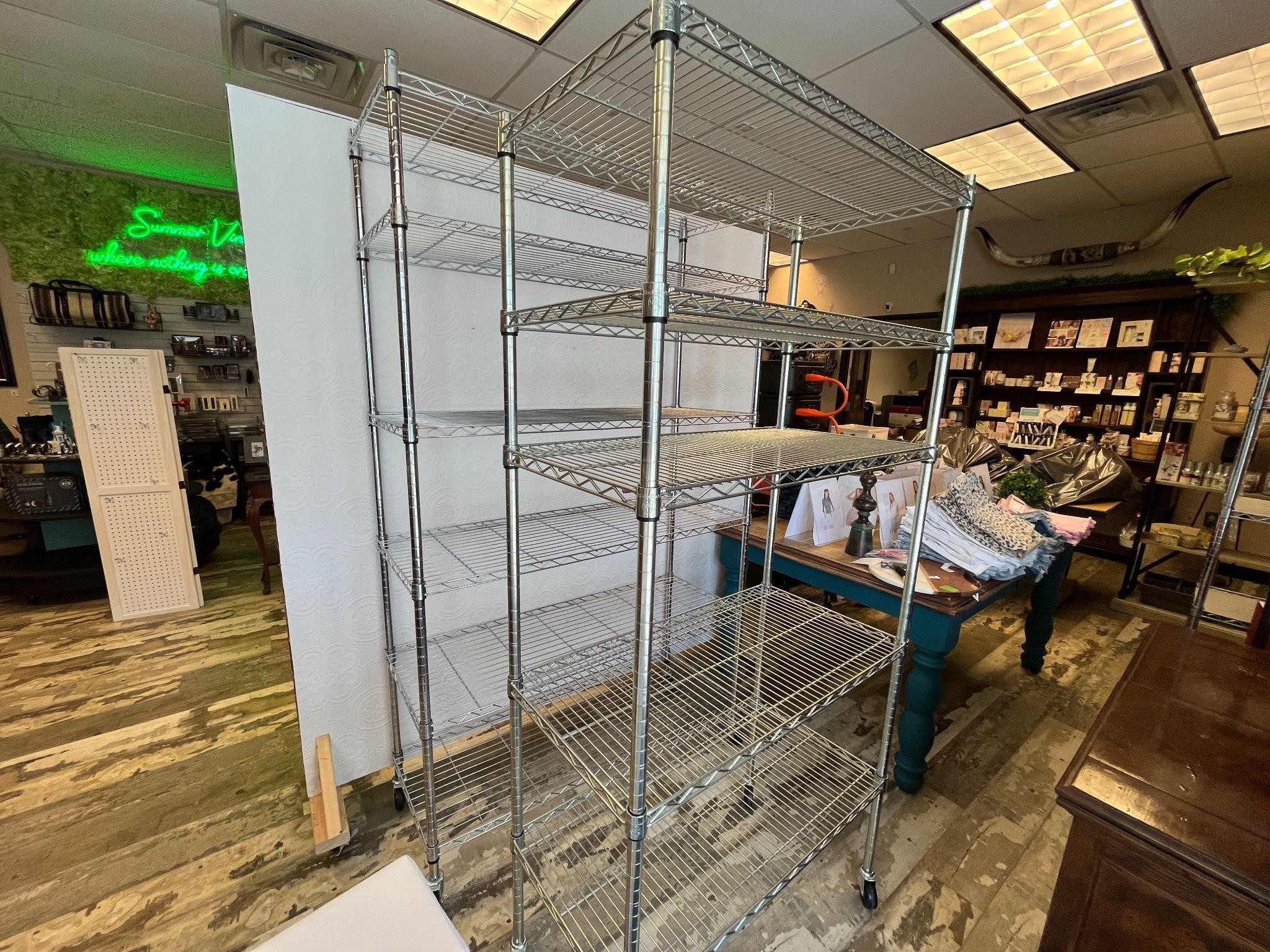 (Reserve $50) 2 Metal Shelving Units with Wheels