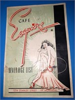 Esquire Cafe Menu 1224 Stanley Street Montreal