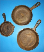 3 Castiron Frying Pans