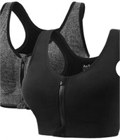 AOONZAN, 2 PACK OF FRONT ZIP SPORT BRAS, SIZE: M