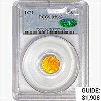 1874 CAC Rare Gold Dollar PCGS MS62