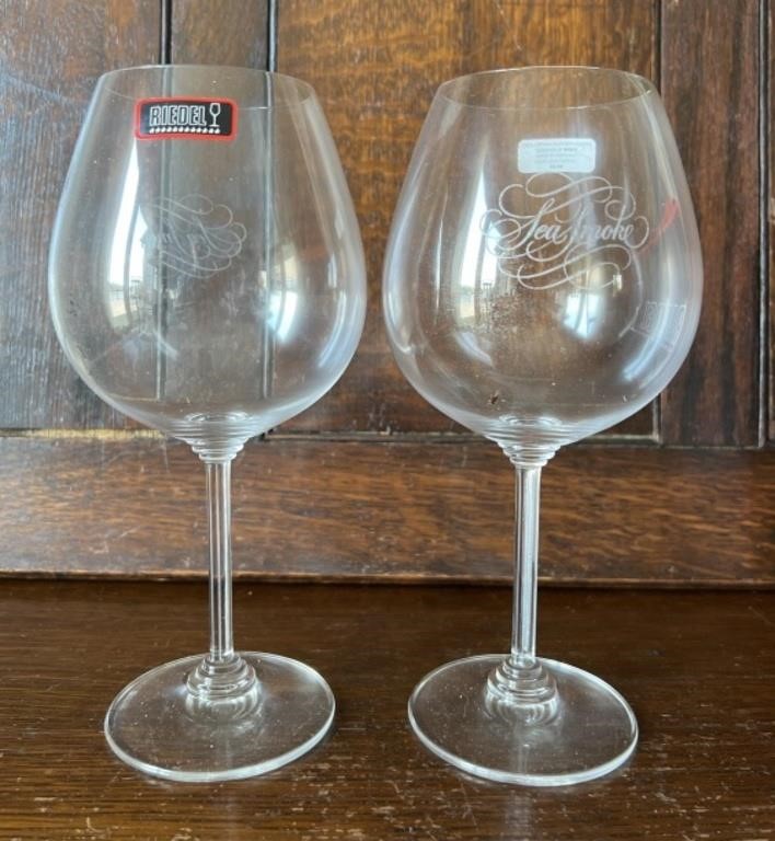 Riedel Pinot Wine Glasses Etched "Sea Smoke"