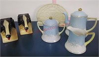 Vtg Hand painted China tea set & bookends