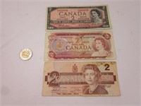 3 billets 2$ Canada , 1954-1974-1986